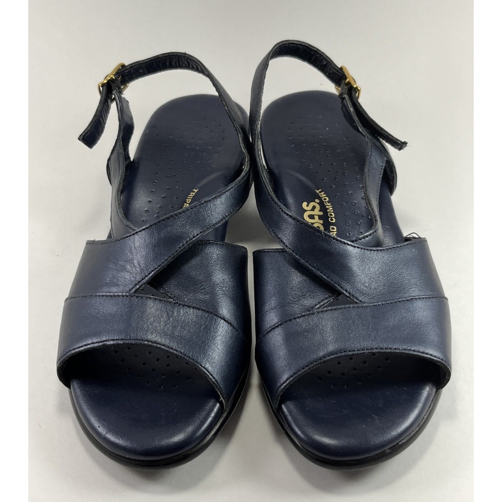 SAS Caress Wedge Sandals Navy Size 7 M Blue Slingback Leather Tripad Comfort - Picture 3 of 11